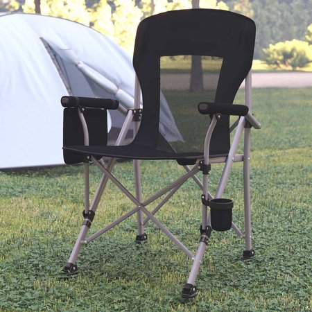 Flash Furniture Black Folding Camping Chair-Storage & Cupholder JJ-CC302-BK-GG